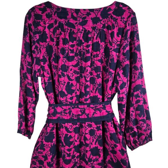 Studio Park x Amy Stran Dress Medium Berry Navy Floral Belted Boho Peasant - Picture 12 of 13